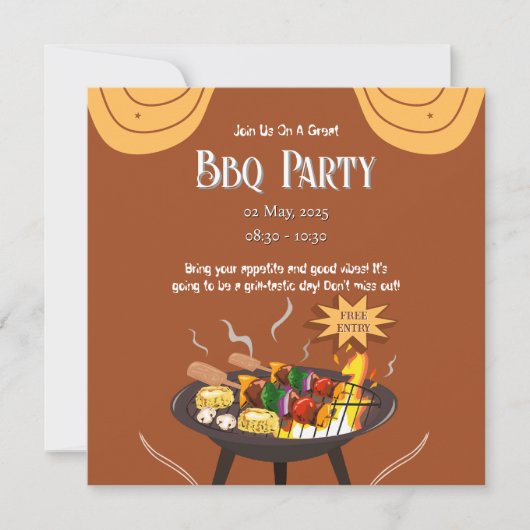 お祭りオレンジ茶色のBBQパーティーのフラットカード (正面)