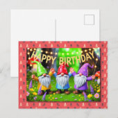 お祭りガーデンノームの誕生日パーティー ポストカード (正面/裏面)