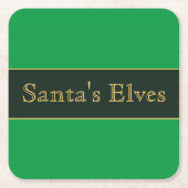 お祭りグリーンのストライプ レトロ「サンタのエルフ」テキスト スクエアペーパーコースター (正面)
