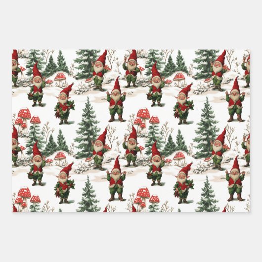 お祭りゴノームとキノコの森のクリスマス ラッピングペーパーシート (正面)