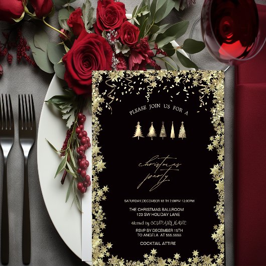 お祭りゴールドの松の木、星のクリスマスパーティー 招待状
