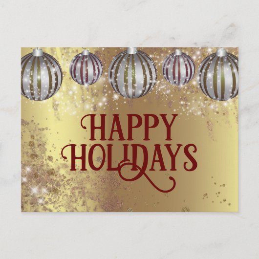 お祭りゴールドグリッタークリスマスボールグリーティング シーズンポストカード (正面)