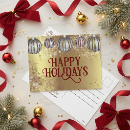 お祭りゴールドグリッタークリスマスボールグリーティング シーズンポストカード