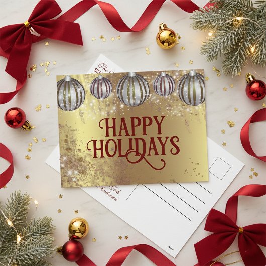 お祭りゴールドグリッタークリスマスボールグリーティング シーズンポストカード