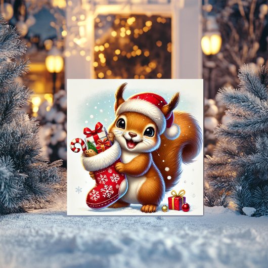 お祭りストッキングのワクワクするリス シーズンカード