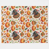 お祭りターキーとポンプキンのオータムデコレーション フリースブランケット (正面(横))