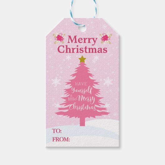 お祭りピンクのクリスマスツリー ギフトタグ (正面)