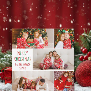 お祭りファミリー5枚写真 赤と緑のクリスマス シーズンカード