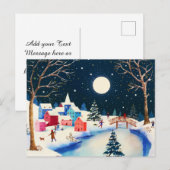 お祭りブルーの冬の雪の村 シーズンポストカード (正面/裏面)