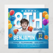 お祭りブルーキッズ誕生日パーティーの写真 招待状 (正面/裏面)