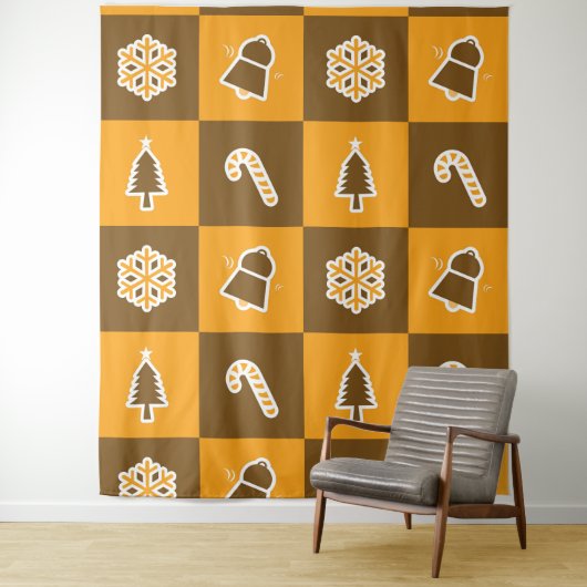 お祭りホリデーグリッドパターン タペストリー (インサイチュ)