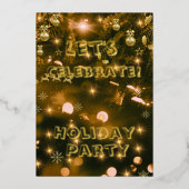 お祭りホリデーパーティーの招待状(ブラック&ゴールド) 箔シーズンカード (正面)