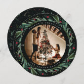 お祭りホリデー リースの葉と実のラウンドカード シーズンカード (正面/裏面)