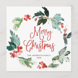 お祭りホリーベリーのリース　クリスマスグリーティング　ホリ シーズンカード