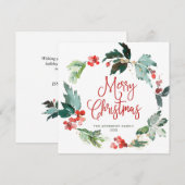 お祭りホリーベリーのリース クリスマスグリーティング ホーリー シーズンカード (正面/裏面)