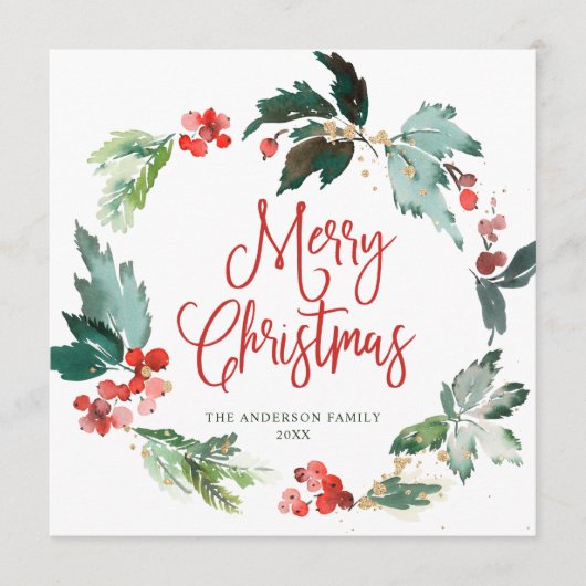 お祭りホリーベリーのリース クリスマスグリーティング ホーリー シーズンカード (正面)