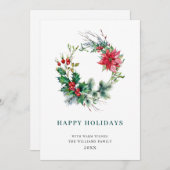 お祭りホリーポインセチアリースクリスマスグリーティング シーズンカード (正面/裏面)