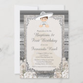 お祭りボーイの洗礼と誕生日 シルバー 招待状 (正面)