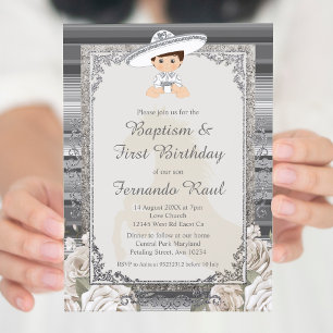 お祭りボーイの洗礼と誕生日 シルバー 招待状