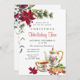 お祭りポインセチアのクリスマスホリデーティーパーティー 招待状