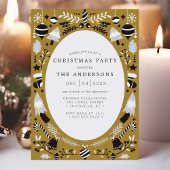 お祭りモダン ブラックゴールド ホリデー クリスマスパーティ 招待状