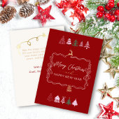 お祭りリボン＆ツリー落書き クラシックレッド ホリデーカード