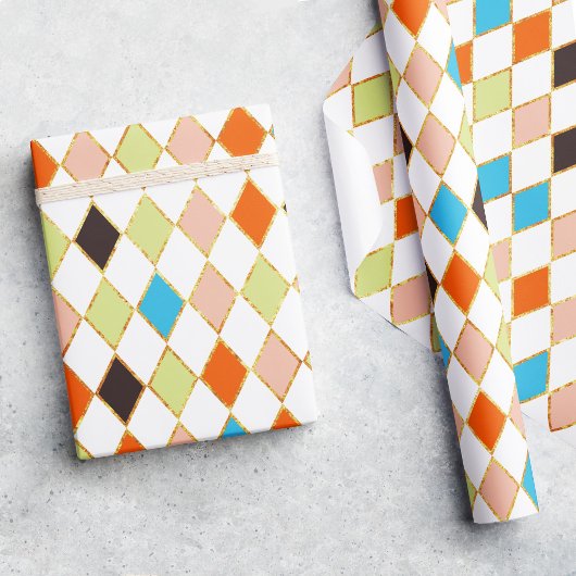 お祭りレトロパステルダイヤモンドパターン ラッピングペーパー