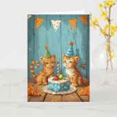 お祭り子猫パーティーグリーティングカード カード (黄色い花)