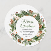 お祭り松ぼっくり松の木のリースクリスマスグリーティング シーズンカード (正面/裏面)