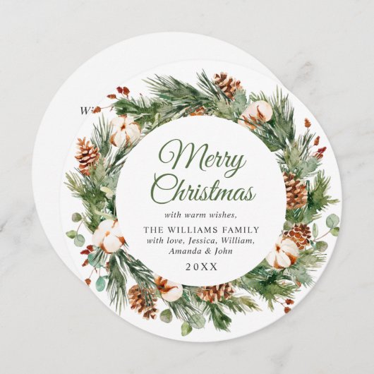 お祭り松ぼっくり松の木のリースクリスマスメッセージ シーズンカード (正面/裏面)