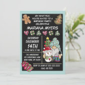 お祭り気分たっぷりのルスティックな小人のクリスマス・バースデーパーティー 招待状 (スタンド正面)