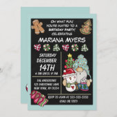 お祭り気分たっぷりのルスティックな小人のクリスマス・バースデーパーティー 招待状 (正面/裏面)