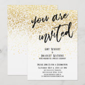 お祭り気分でご招待 ゴールドのコンフェッティ レセプション 招待状 (正面/裏面)