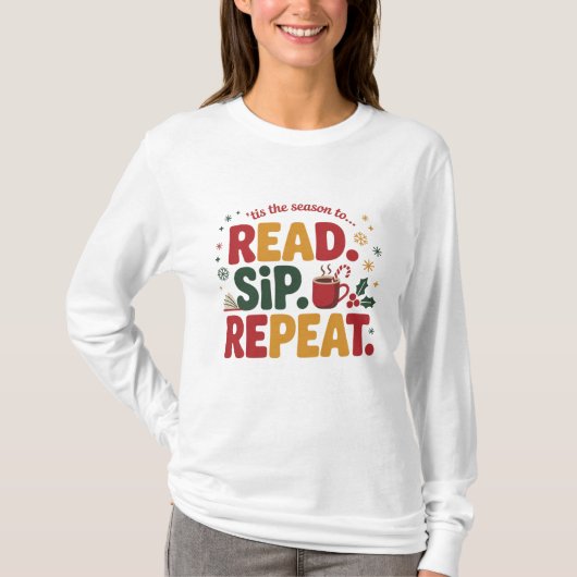 お祭り気分でリピート 読書 ホリデー Tシャツ (正面)