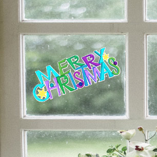 お祭り気分で楽しいクリスマスの文字カラフルな文字 ウィンドウサイン