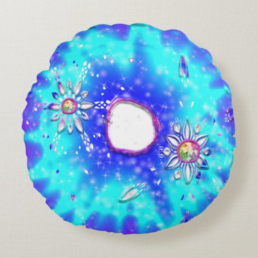 お祭り気分のきらきら雪の結晶 ラウンドクッション (正面)
