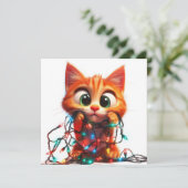 お祭り気分のオレンジ色の子猫とイルミネーション シーズンカード (スタンド正面)