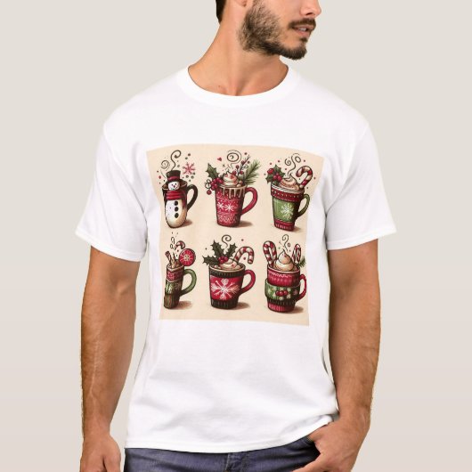 お祭り気分のコーヒーカップ、クリスマスの飾り Tシャツ (正面)