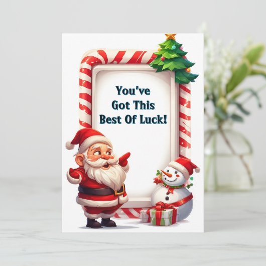 お祭り気分のサンタクロースと雪だるま シーズンカード (スタンド正面)