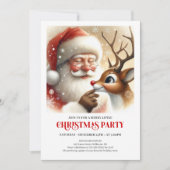 お祭り気分のサンタクロースルドルフホリデー家族パーティー 招待状 (正面)