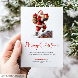 お祭り気分のサンタクロース 赤と緑のホリデーグリーティング シーズンカード