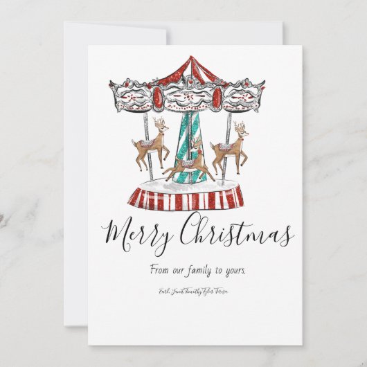 お祭り気分のトナカイのホリデーカード 招待状 (正面)