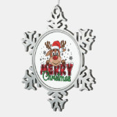 お祭り気分のトナカイ、メリークリスマス スノーフレークピューターオーナメント (右)