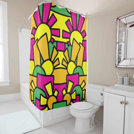 お祭り気分のドゥードルアート42 シャワーカーテン (インサイチュ)