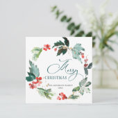 お祭り気分のホリデーベリーリースのクリスマスグリーティング ホーリー シーズンカード (スタンド正面)