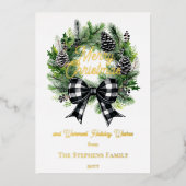 お祭り気分のホリデー wreath メリークリスマス 非写真 箔シーズンカード (正面)