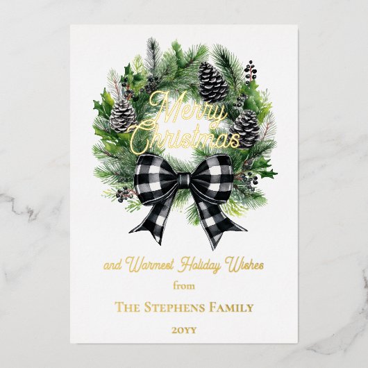 お祭り気分のホリデー wreath メリークリスマス 非写真 箔シーズンカード (正面)