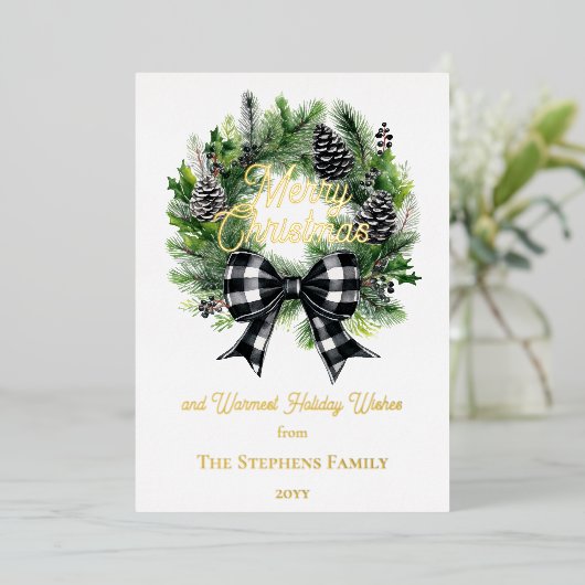 お祭り気分のホリデー wreath メリークリスマス 非写真 箔シーズンカード (立ち正面)