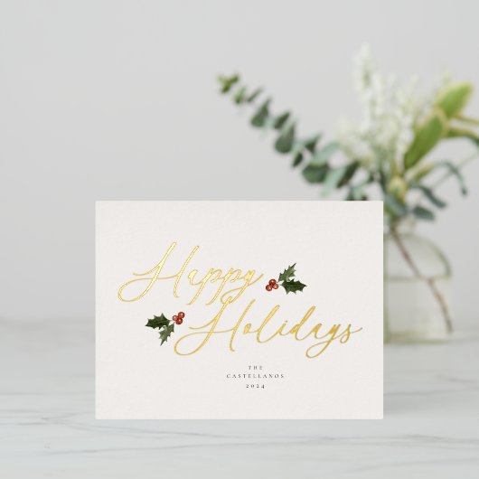 お祭り気分のホリーデイカード 箔シーズンポストカード (立ち正面)