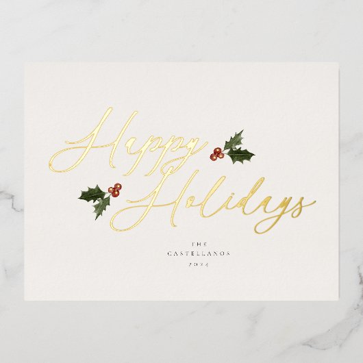 お祭り気分のホリーデイカード 箔シーズンポストカード (正面)